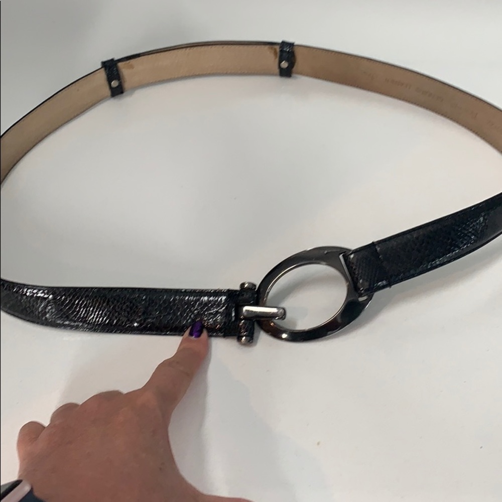 Dark gray snakeskin printed belt w/ metal hardware